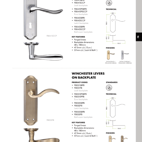 Alternative view of Winchester Lever Euro Lock (47.5mm c/c) Furniture 180 x 48mm