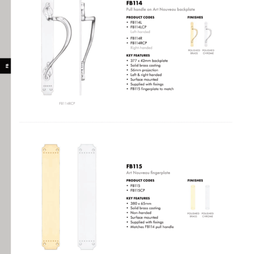 Alternative view of Pull Handle on Art Nouveau Backplate Right Hand Decorative Door Handle