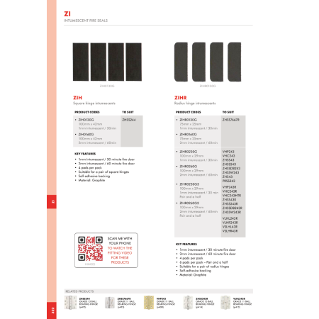 Alternative view of 1mm 100mm x 30mm Intumescent to suit Vier and Zoo 102x76mm Hinges - 4 Pads per Pack - Graphite