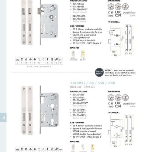 Alternative view of DIN Euro Deadlock Backset 60mm Radius High Security Mortice Lock