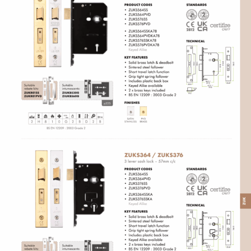 Alternative view of 5 Lever Sash Lock 64mm Complete with PVD Forend and Strike Mortice Door Lock