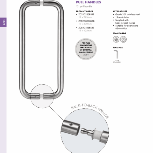 Alternative view of Pair of 19mm D Pull Handles Grade 201 Stainless Steel Complete with Back to Back Fixings