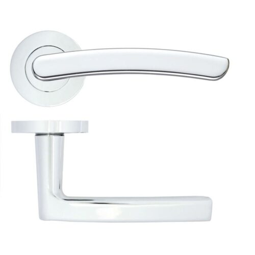 Santiago Lever on 50mm x 8mm Round Sprung Rose Contemporary Stainless Steel Door Handle