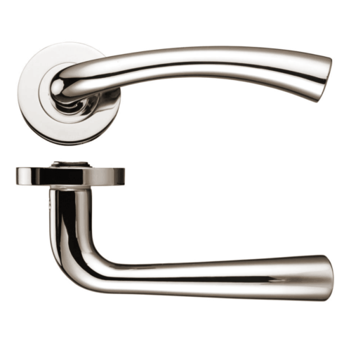 Florence Lever on Round Rose 130mm x 65mm Contemporary Stainless Steel Door Handle Design