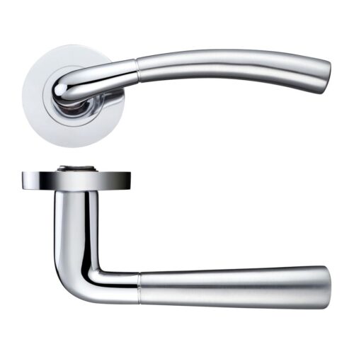 Saturn Lever Handle on 50mm x 8mm Round Sprung Rose Contemporary Door Handle Design