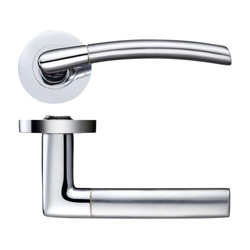 Olympus Lever on 50mm x 8mm Round Sprung Rose Modern Stainless Steel Door Handle