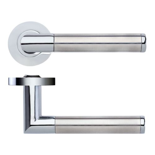 Luna Lever on 50mm x 8mm Round Sprung Rose Stainless Steel Modern Door Handle Fixings Included